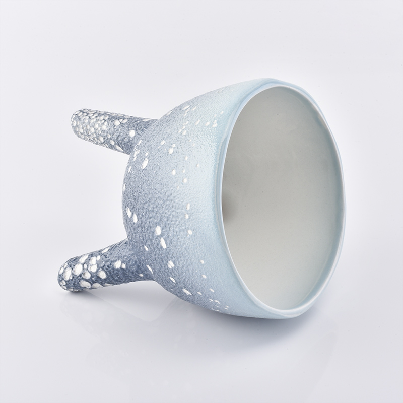 Unique blue triangle bracket ceramic candle holder