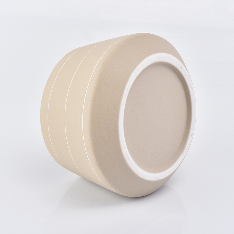 680ml yellow ceramic candle cantainer with white lines