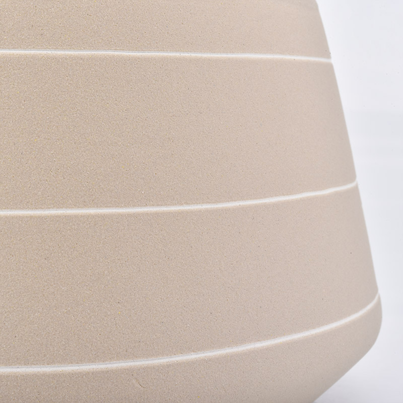680ml yellow ceramic candle cantainer with white lines