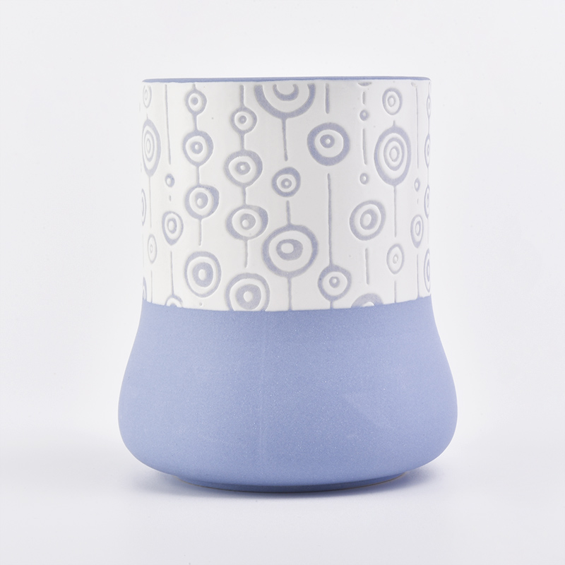 Ceramic candle jar blue and white color with unique pattern Ceramic candle jar blue and white color with unique pattern