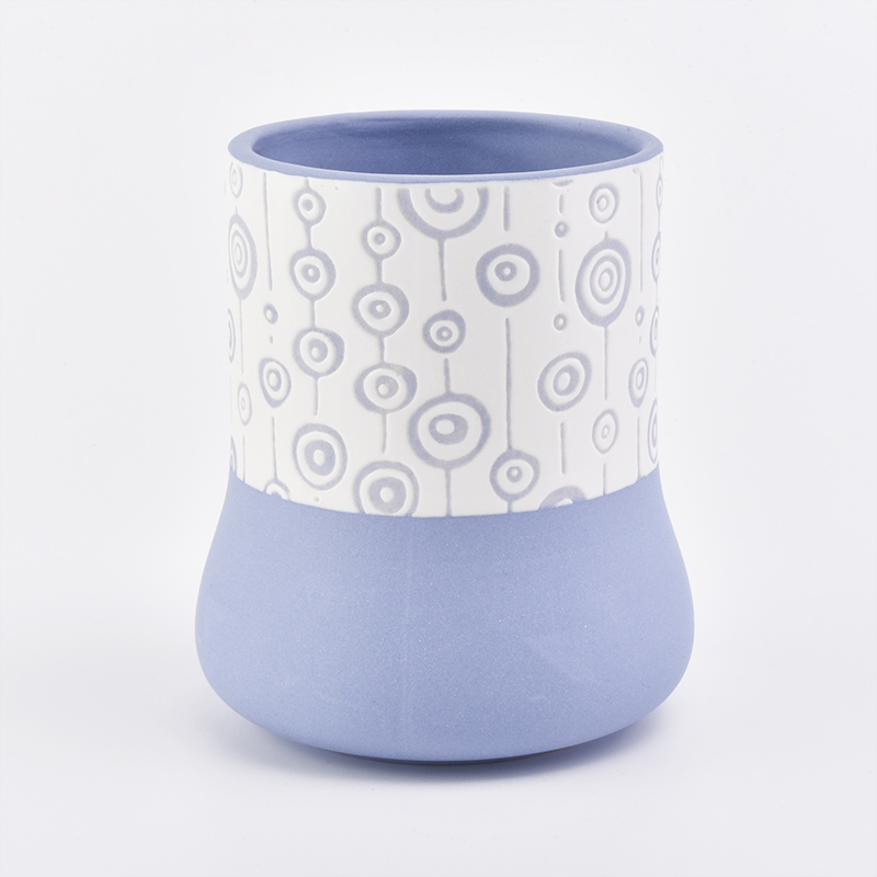 Ceramic candle jar blue and white color with unique pattern Ceramic candle jar blue and white color with unique pattern