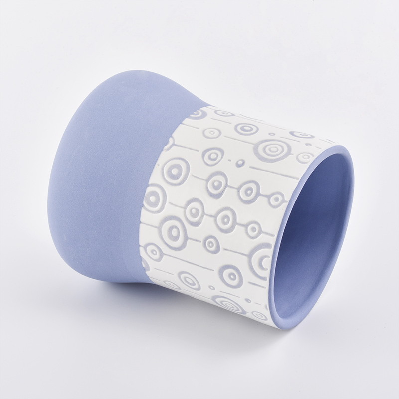 Ceramic candle jar blue and white color with unique pattern Ceramic candle jar blue and white color with unique pattern