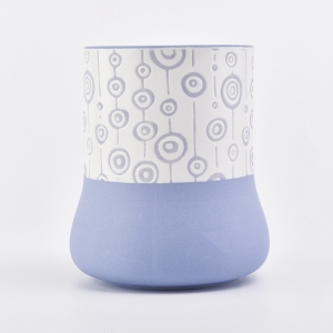 Ceramic candle jar blue and white color with unique pattern
