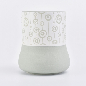 light green ceramic candle holder with white pattern
