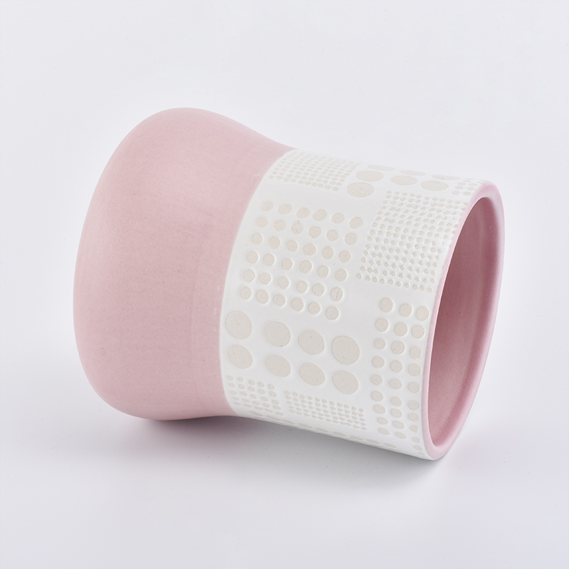 Elegant engraved  ceramic candle jars cylinder candle jar for home deco