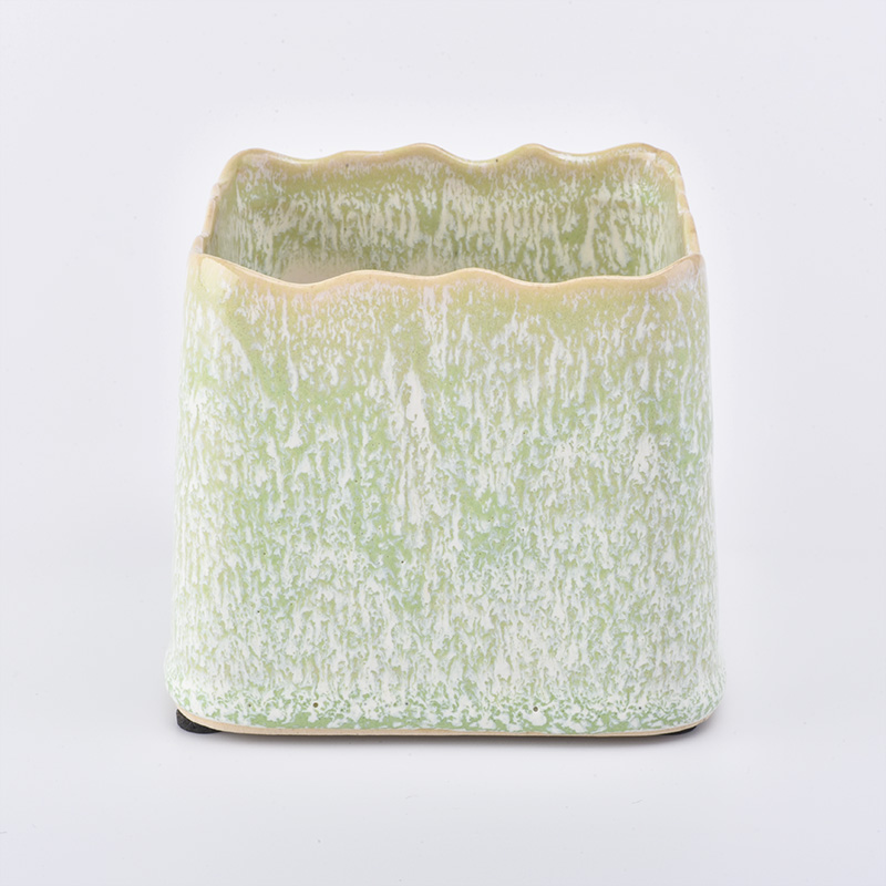light green square ceramic candle jar
