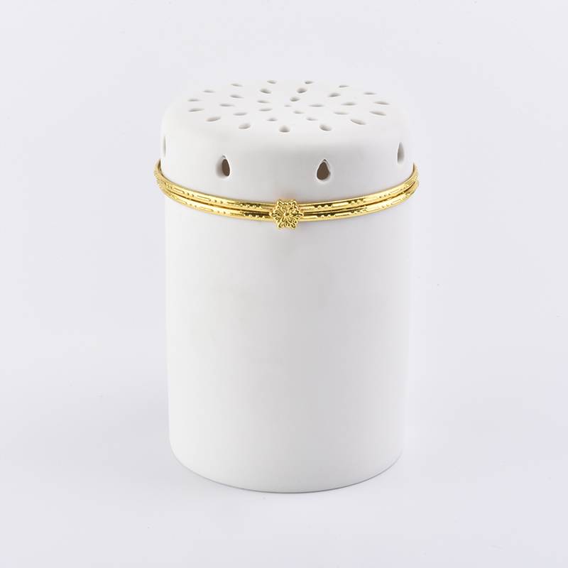 white ceramic candle jar with hollow out lid white ceramic candle jar with hollow out lid