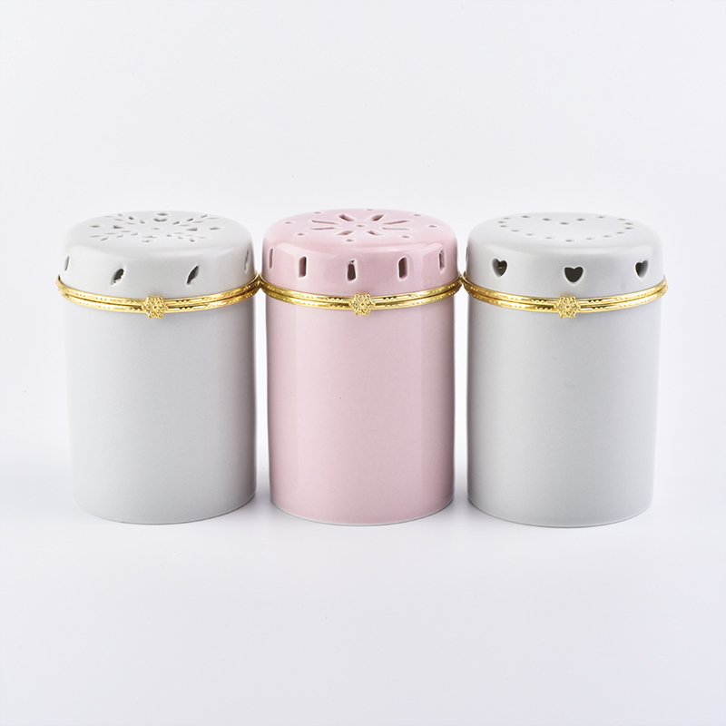Round white Ceramic Candle Jars with Gold rim Lid for Soy Candle