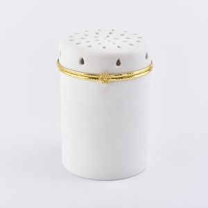Round white Ceramic Candle Jars with Gold rim Lid for Soy Candle