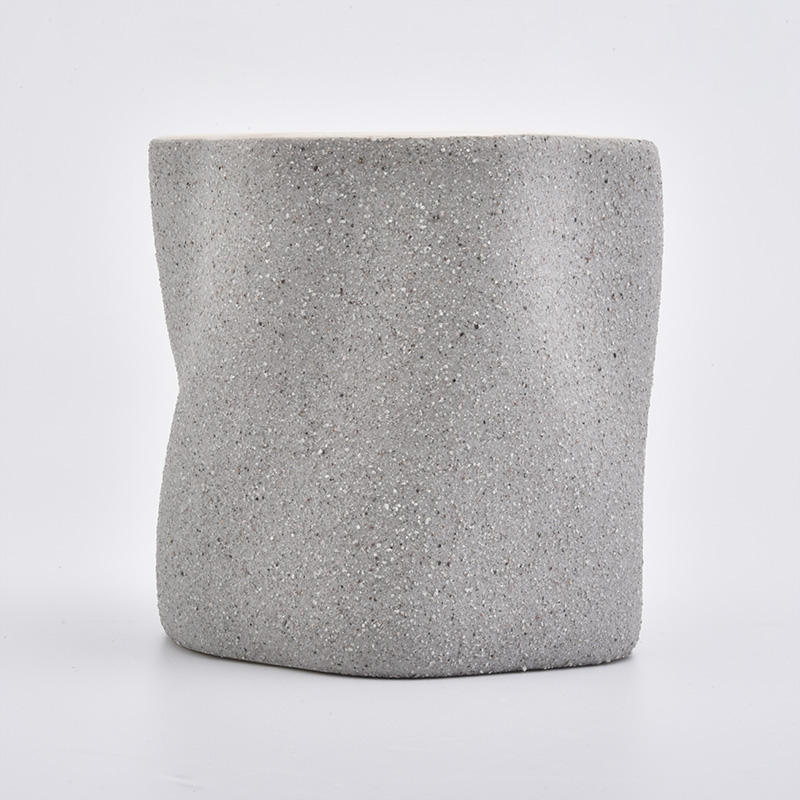 Waved Sandy Grey Ceramic Holders Ceramic Candle Vessle Home Decoration