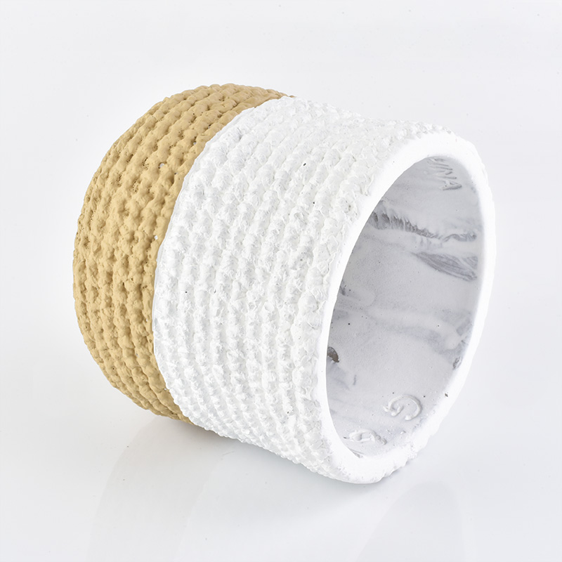 Number of products:Woven bag effect concrete 15oz candle jar home decoration flowerpot yellow