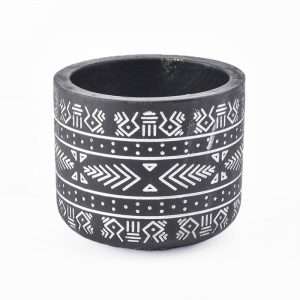 9oz Black Ideography Pattern Cement Containers Concrete Candle Holder