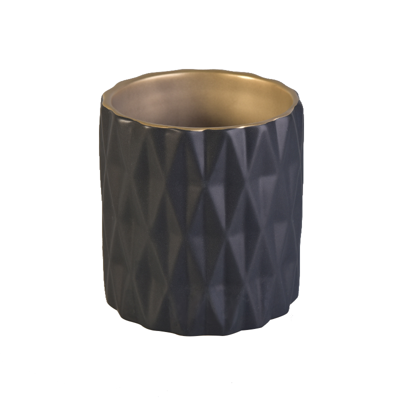Luxury diamond matte black ceramic candle holders