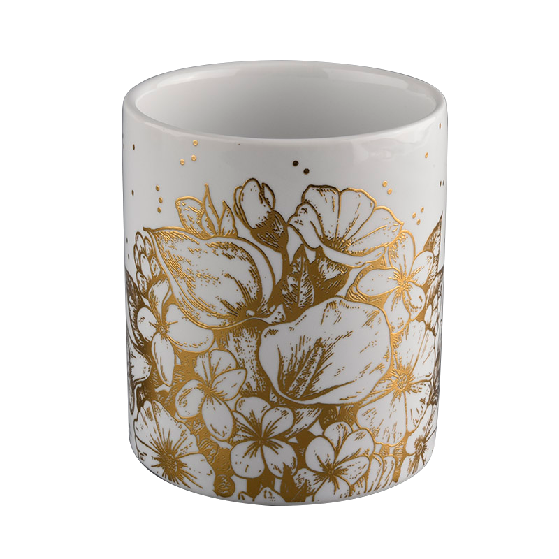 White ceramic candle jars golden decal for home decor