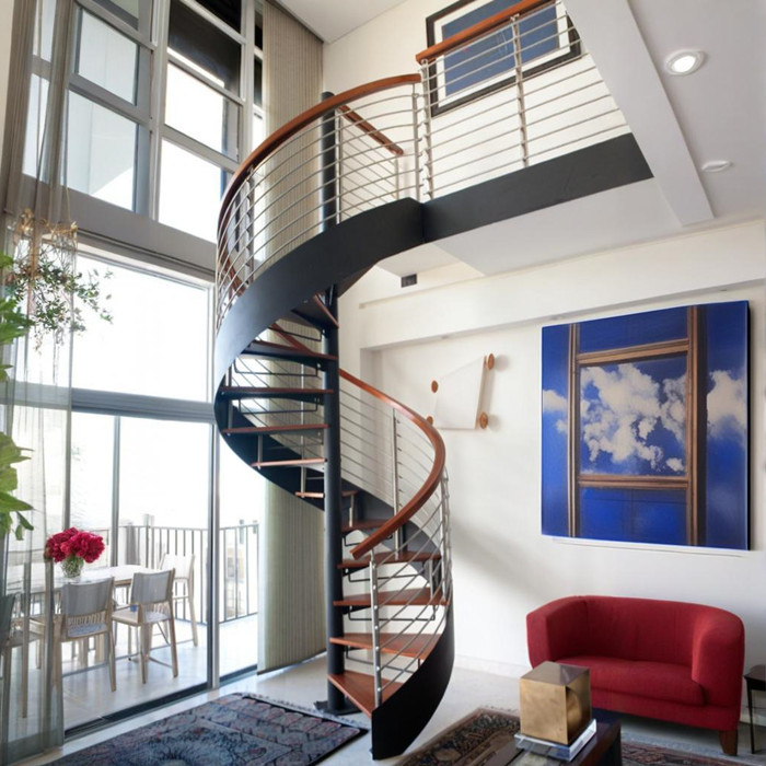 Moderne Innen im Freien Stahl elegante Metall -Wendeltreppe