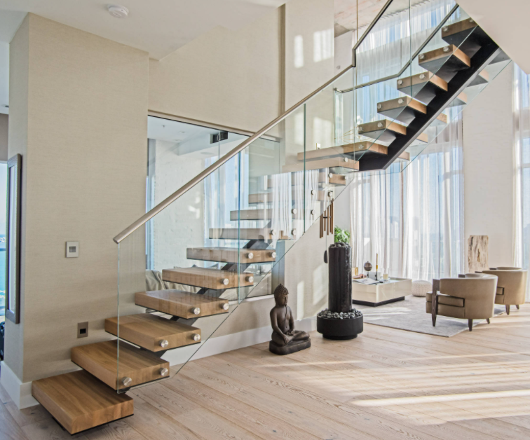 Easy-to-Install DIY Floating Staircase Kit Durable Metal & Iron Wooden Glass Steps for Villas & Apartments Homeowners
