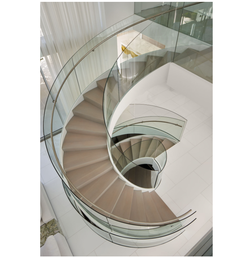 Customisierte klassische Innenarchitektur von schmiedeeisen Holz gebogene Treppe aus China Treppe Shenzhen Factory