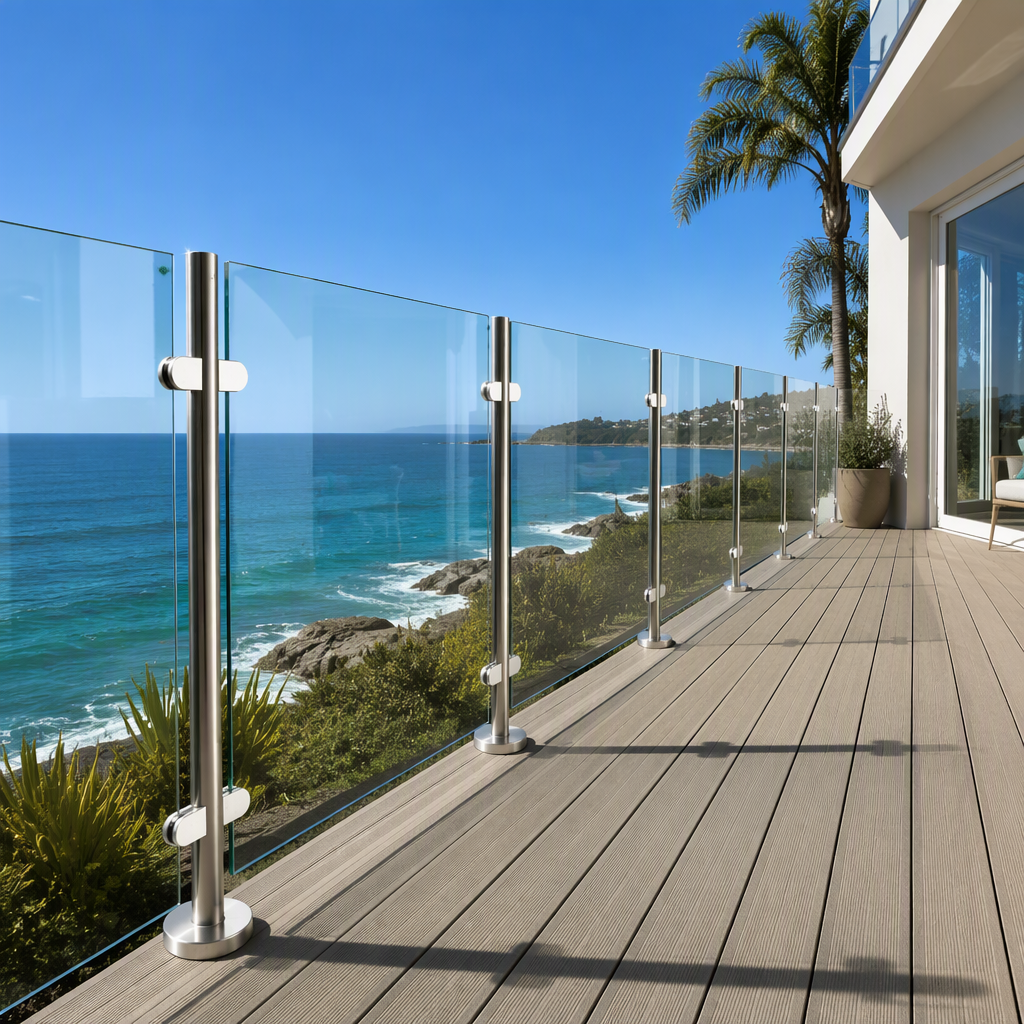 Outdoor Glass Railing System China Factory, SS304 SS316 Deck Porch Balcony Glass Balustrade