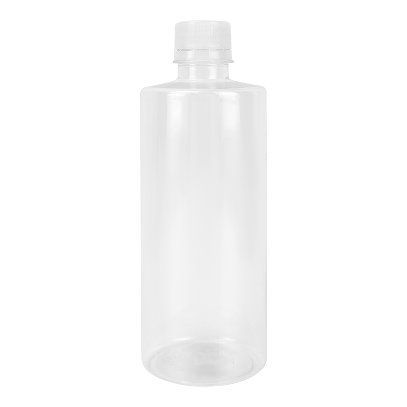 China 500ml custom clear PET plastic round beverage bottle disposable empty bottle with screw cap for juice manufacturer