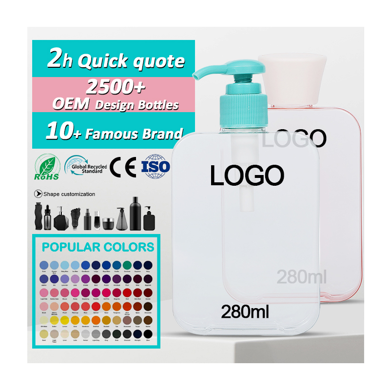 Velkoobchod luxusní 280ml sprchový gel šampón kondicionér kosmetické tělové mléko ploché čtvercové plastové balení pumpička lahvička