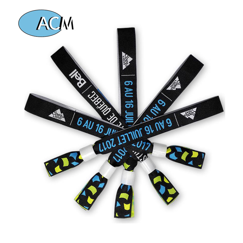 High quality woven fabric bracelet custom polyester festival elastic wristband for events