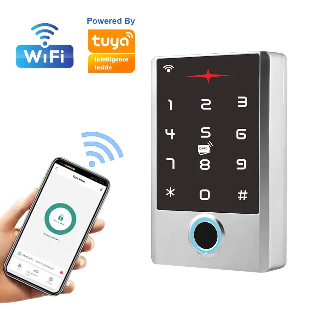 Wifi Tuya IP68 су өткізбейтін есікке кіруді басқару жүйесі автономды пернетақта Rfid картасы саусақ ізі есікке кіру рұқсатын басқару құралы
