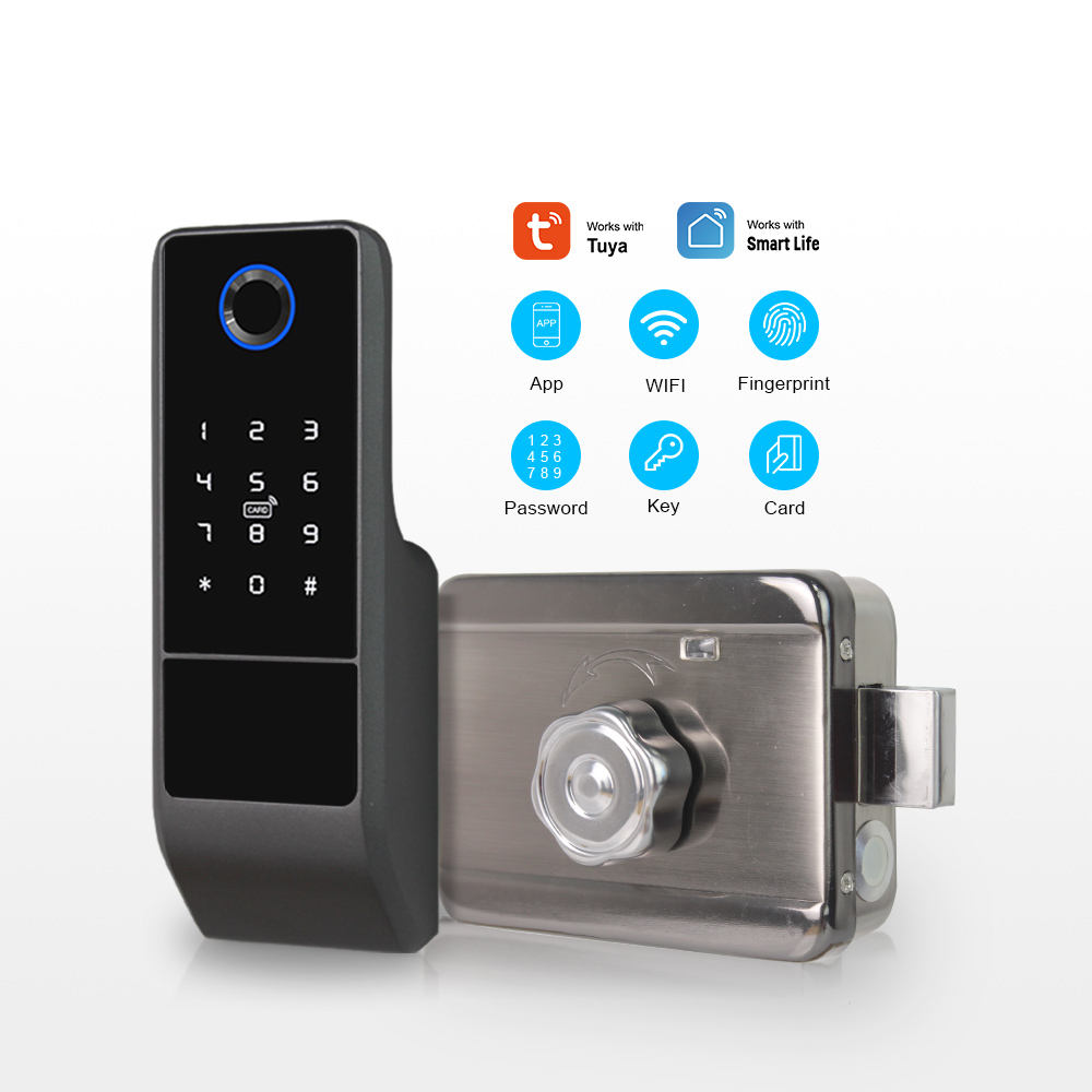 방수 Tuya 스마트 라이프 Wifi App 야외 게이트 정문 용 전기 스마트 지문 림 도어 잠금 장치