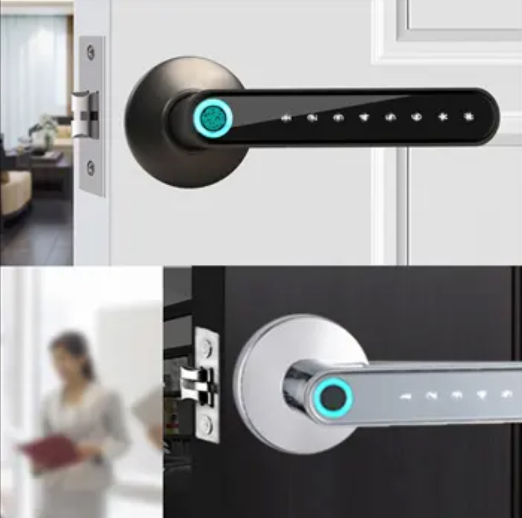 指纹锁带手柄智能数码锁家庭办公室酒店锌合金材料室内杠杆安全锁