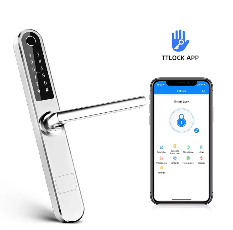 工厂价 OEM&ODM 智能 Wifi BLE 指纹防水铝智能门锁，带 CE、ISO、FCC、ROHS
