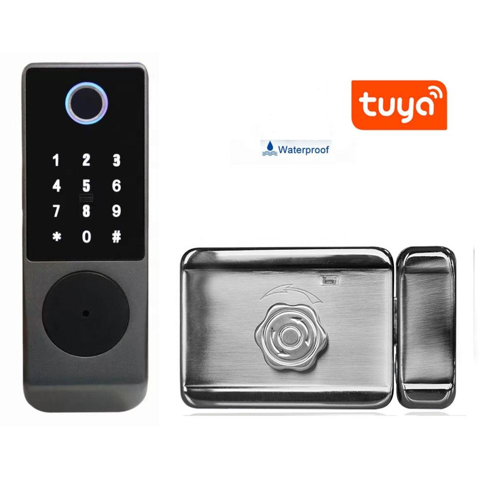 Tuya Outdoor waterproof aluminium doors Security APP Access Smart Keyless Fingerprint Smart Lock for Gate Door