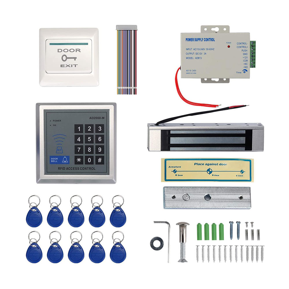 RFID Card Access Control System Kit with 180kg 350LB Electric Magnetic Lock Power Supply 10 Key Fobs EXIT Button