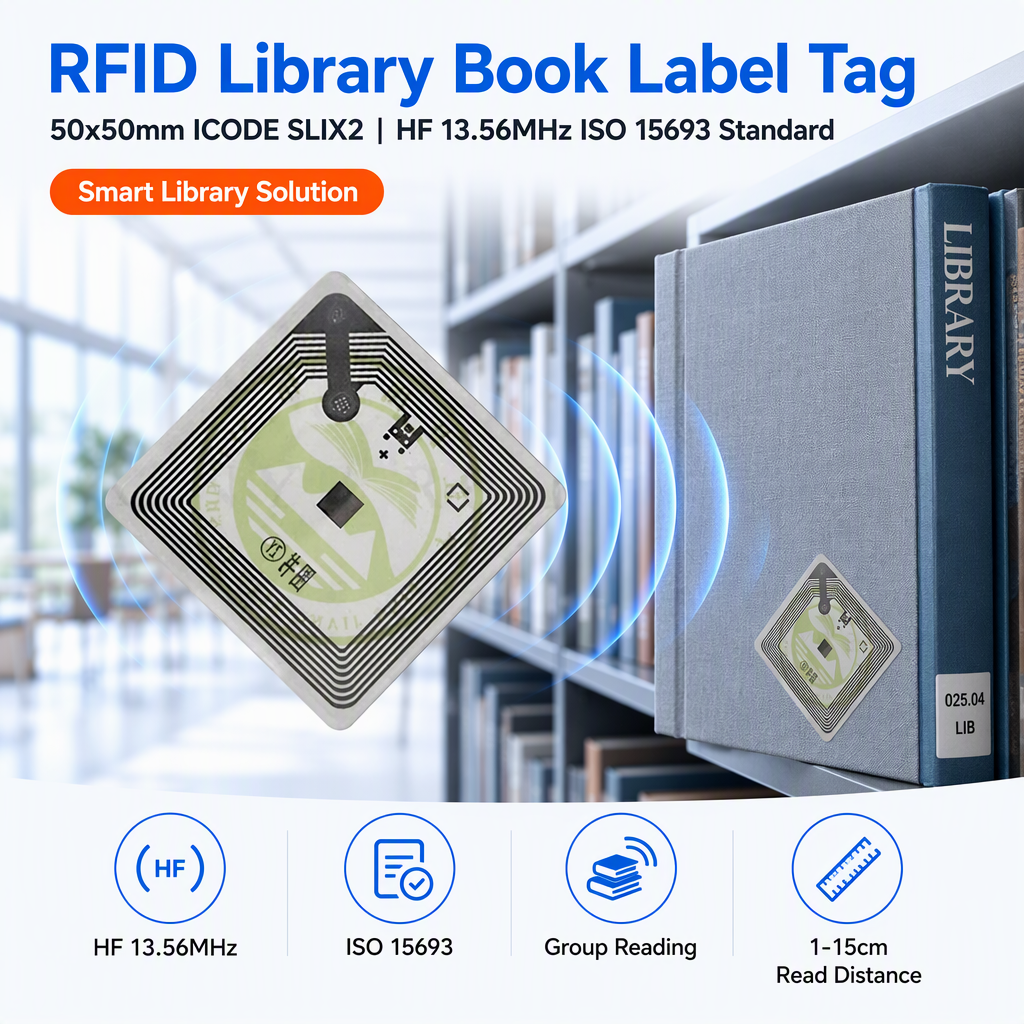 ISO15693 13.56MHz 50x50mm Printable RFID Library Book Label Tag Sticker for Asset Management Factory Direct Wholesale with OEM