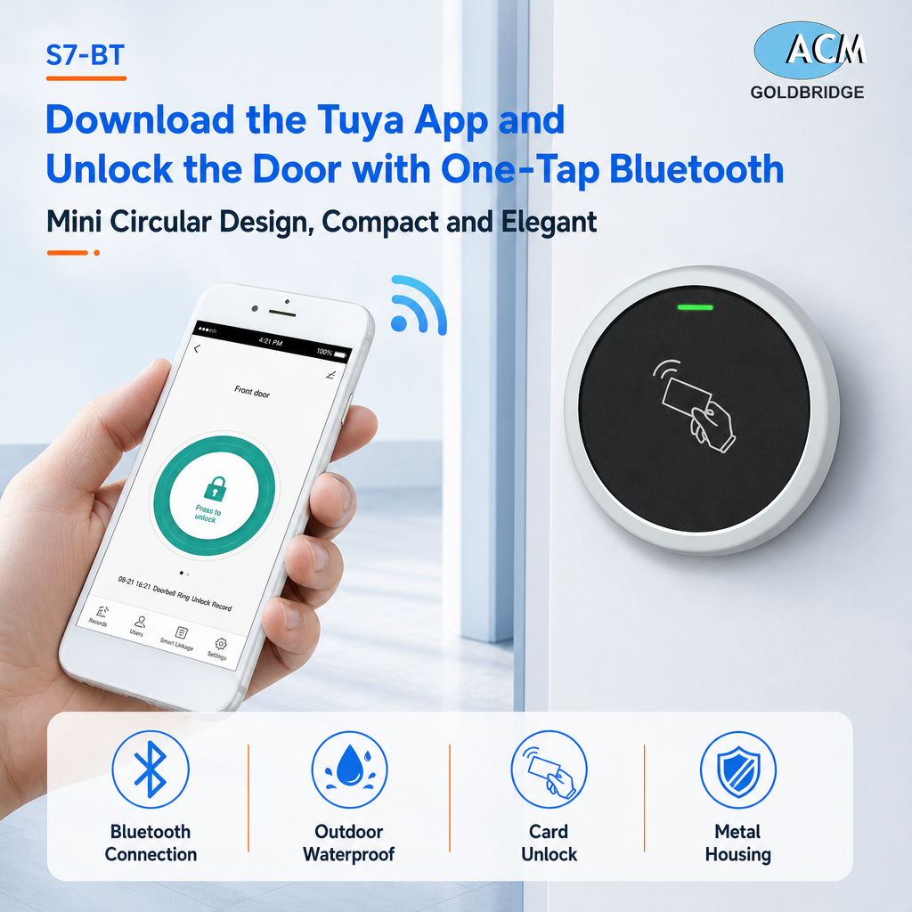Factory Direct Wireless Mobile App IP66 Waterproof Mini Round Zinc Alloy RFID Card Reader for Door Access Security Bulk Supply