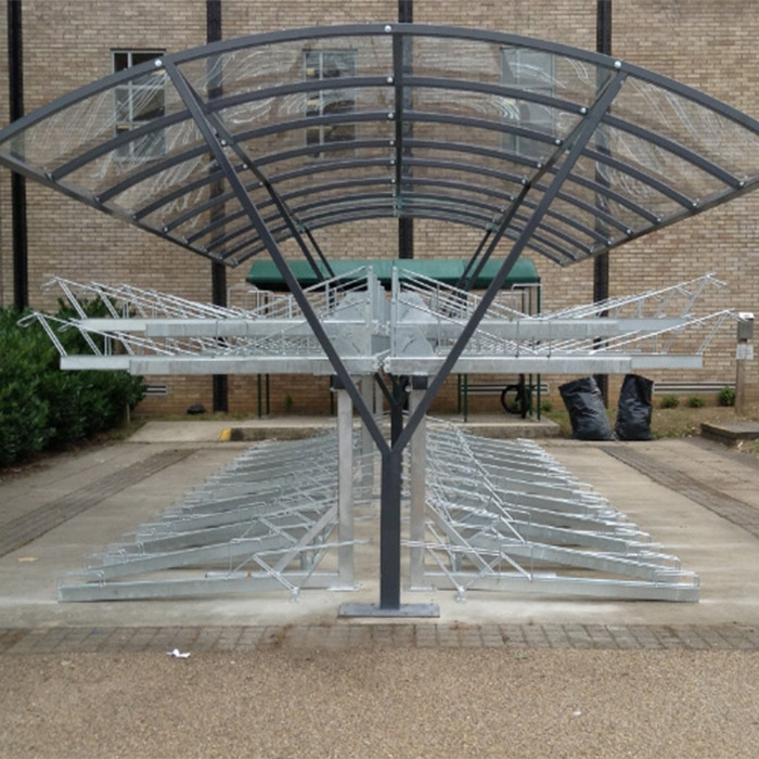 China Bicicletário duplo empilhado ao ar livre no estacionamento do campus fabricante