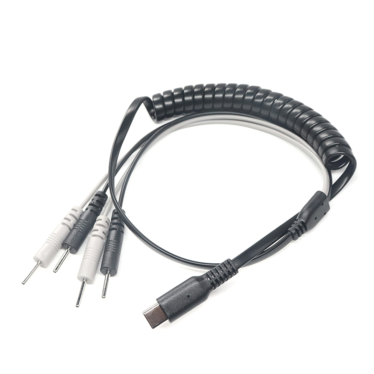 USB Cオスから2.0mm電極オスピンリード線、スプリングスパイラルコイルコードケーブル付き