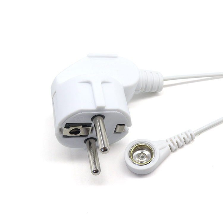 ESD Wire EU Power Adapter Plug to 10.0mm ECG Female Snap Lead Wire