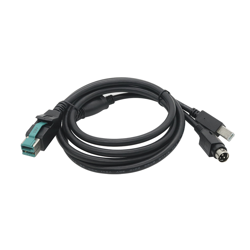 Y Splitter 12V PoweredUSB Extension Cable to USB B Male with 3Pin Din Connector