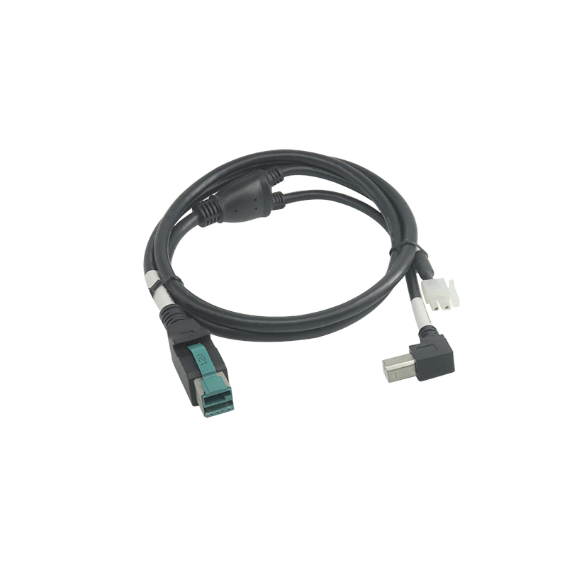 12V PoweredUSB Y Splitter Extension Cable to USB B Male with Molex 2Pin Connector
