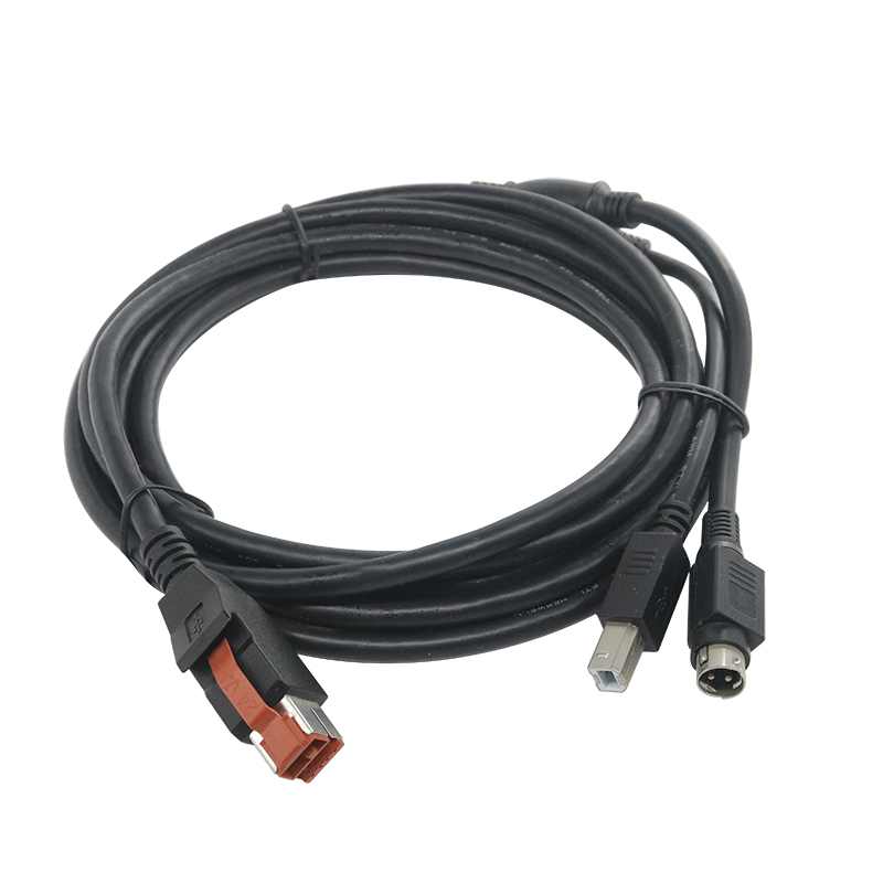 24V PoweredUSB Extension Y Splitter Cable to USB B Male with 3Pin Din Connector