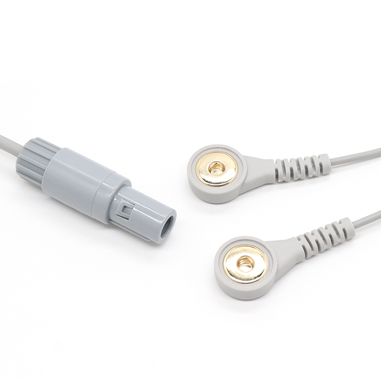 Fiche plastique Lemo vers électrode plaquée or 4,0 mm avec 2 fils conducteurs