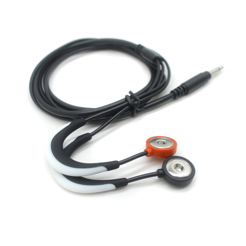 물리 치료 장치의 데이터 전송 작업을 위한 4.0 여성 스냅 십 전극 리드 케이블에 2개의 극 3.5mm 오디오 남성 케이블 실리콘 귀걸이