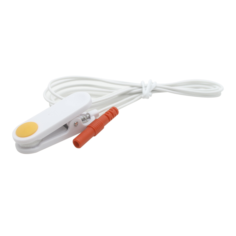 Factory 4.0mm 90 Degree Banana plug to electrode snap earthing grounding wire ESD therapy electrode cable white - COPY - rcgkwu