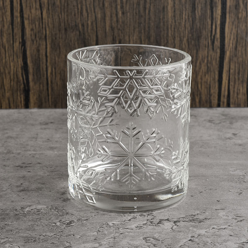 Luxury 14oz transparent snowflake glass cylinder candle jars wholesale