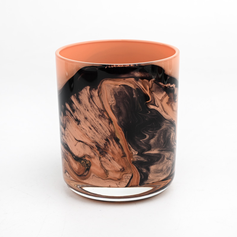 Luxury 13oz cylinder hand painting glass candle jar supplier