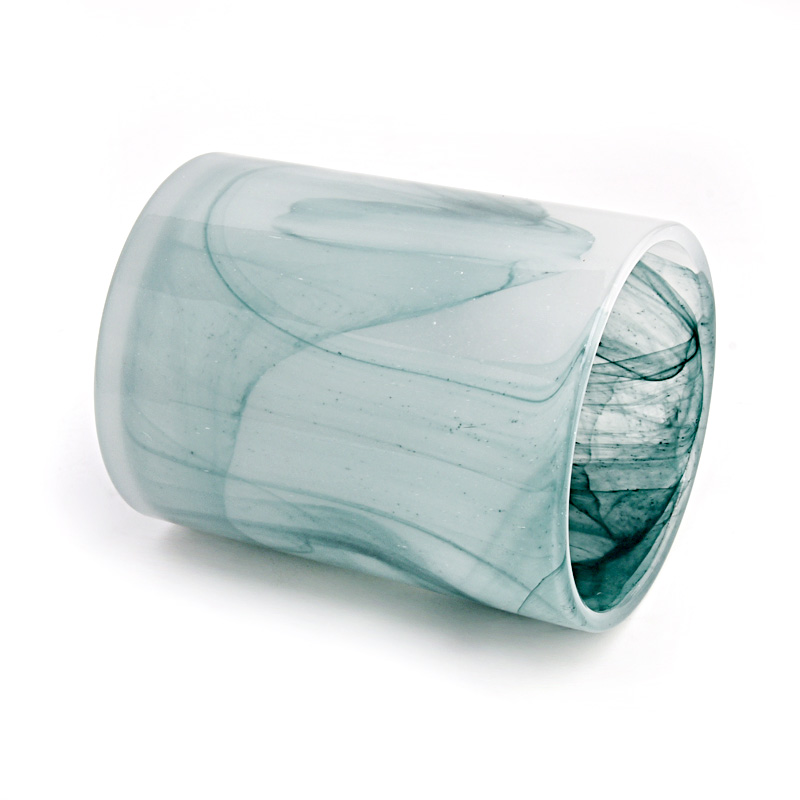 Hot sale 10oz green marble effect glass candle vessel for home decor