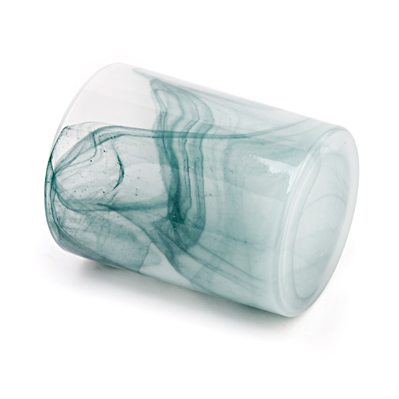 Hot sale 10oz green marble effect glass candle vessel for home decor