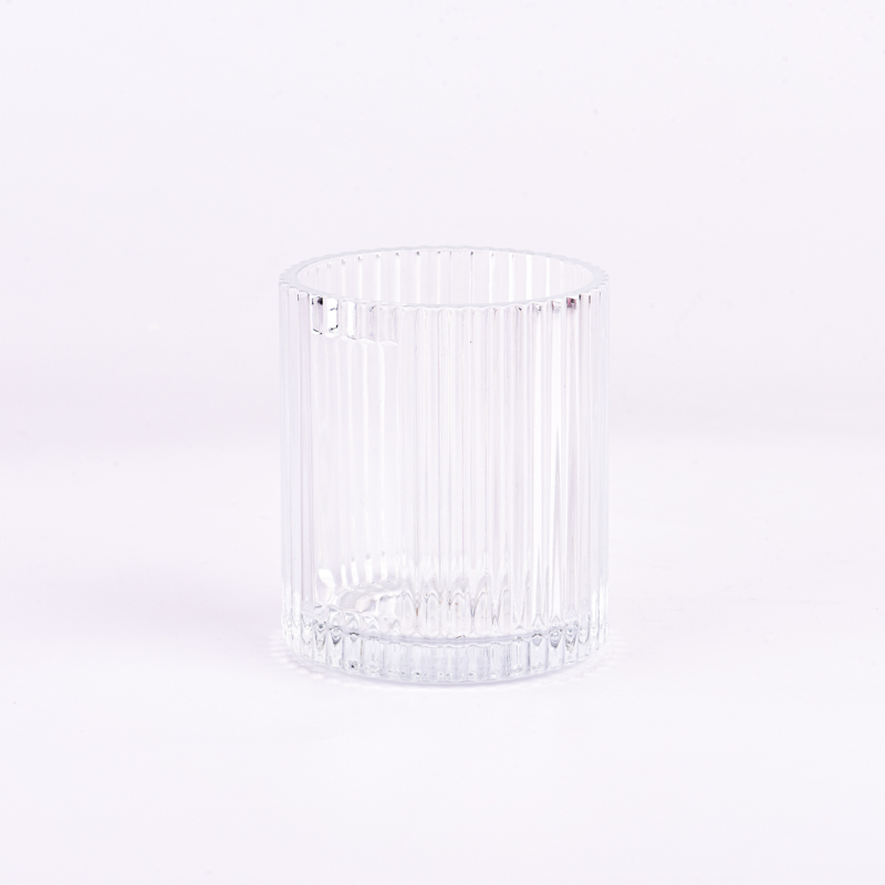 Popular 400ml clear glass candle jars vertical stripes glass vessels supplier