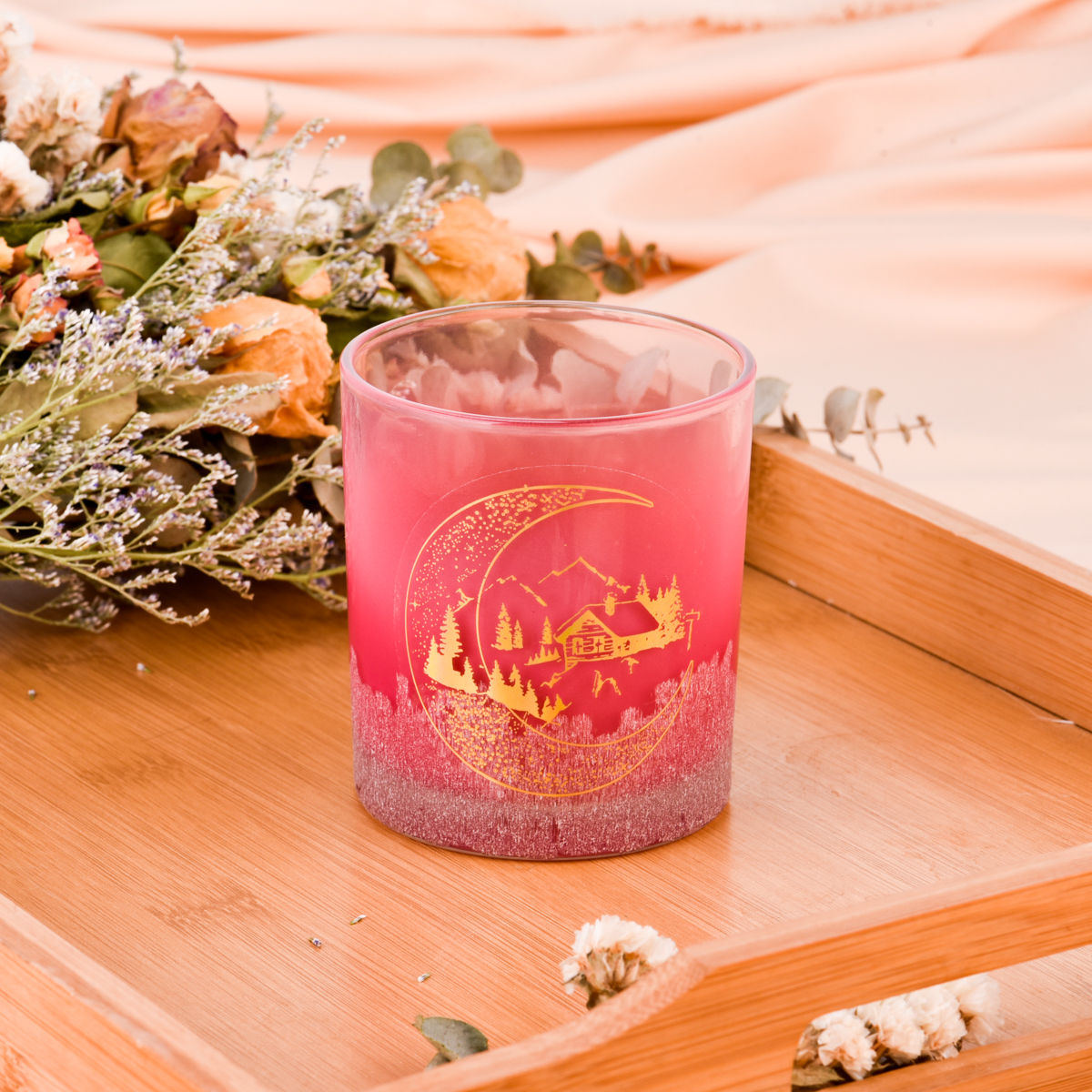 Wholesale 8oz red gradient custom patterned glass candle jars