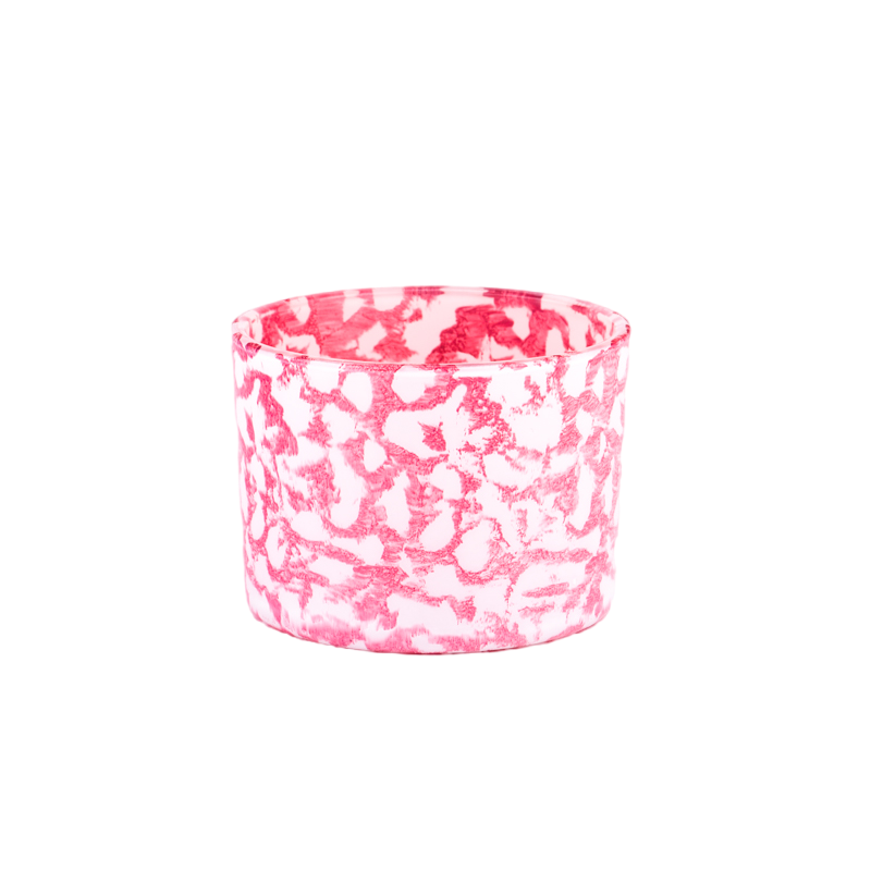 Wholesale custom logo red wide mouth glass candle holder rock effect