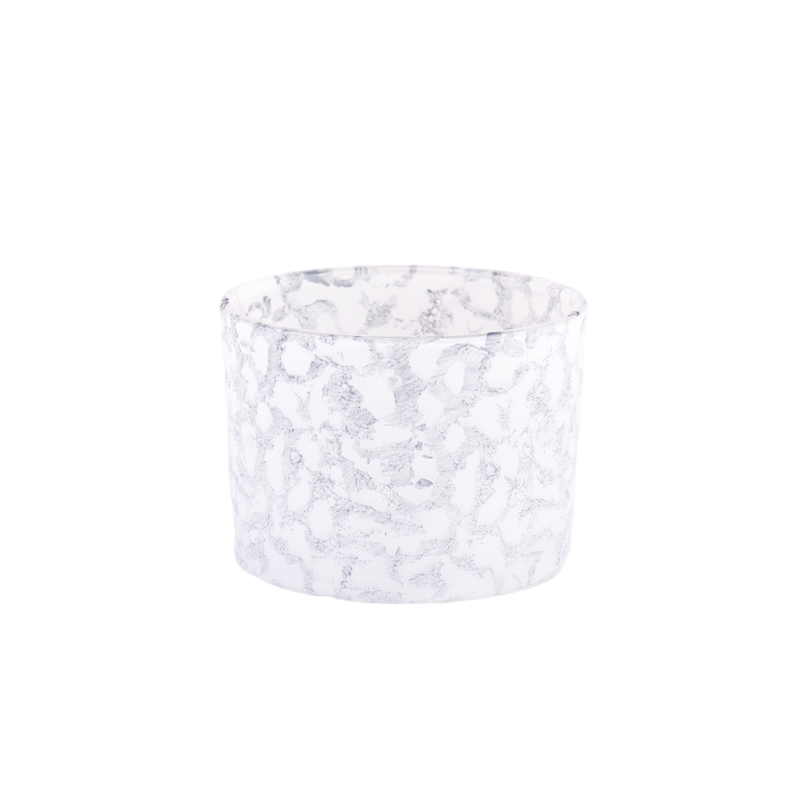 Luxury gray wide mouth glass candle holder rock effect for home decor